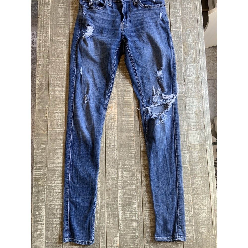 Hollister Blue Jeans Super Skinny‎ Advanced Stretch Denim Size 28x30 Distressed